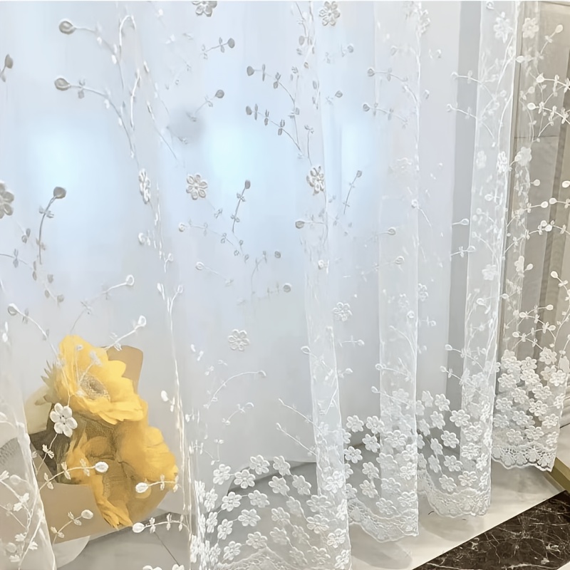 TEMU . Stickerei-Gardine im Landhausstil | Exquisite kleine Blumenmuster, Blumensträuße, Textur, Prinzessinnenstil, halbtransparent, ohne Schnur, für