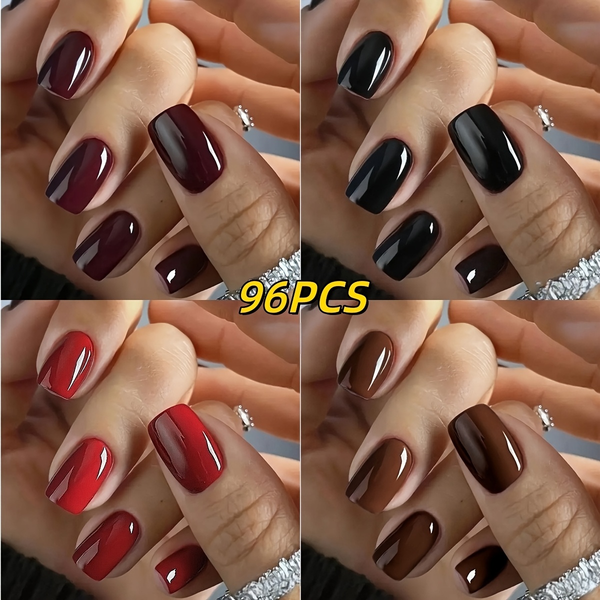 96pcs Multicolor Minimalist Style Short Square Press-on Nails, , Easy Elegant Temperament Style, Suitable For Women And ' Daily Festive Gatherings, Home Gifting Nail Salon