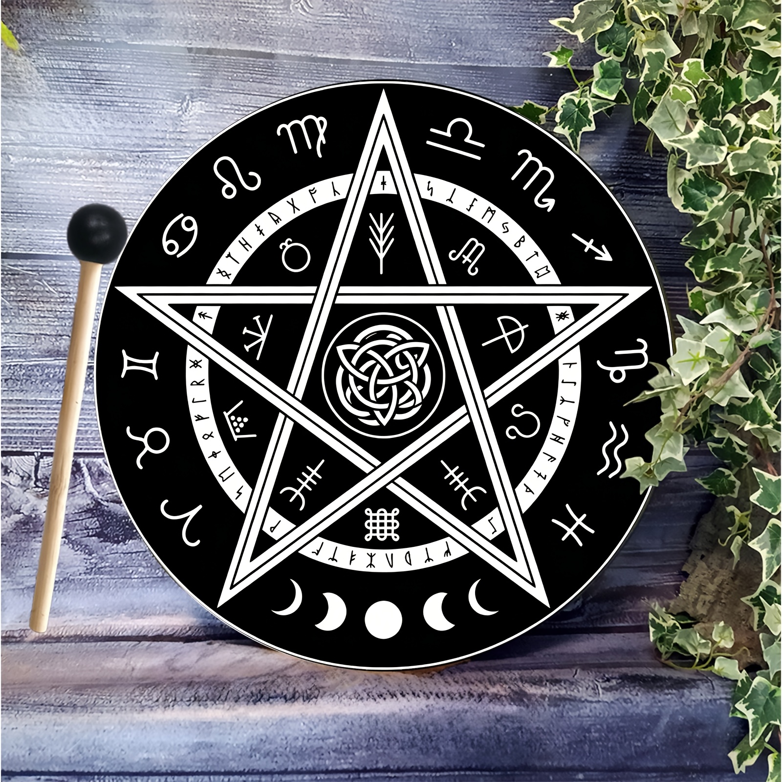 25.4 cm Pentagram Hand Drum with Drumstick