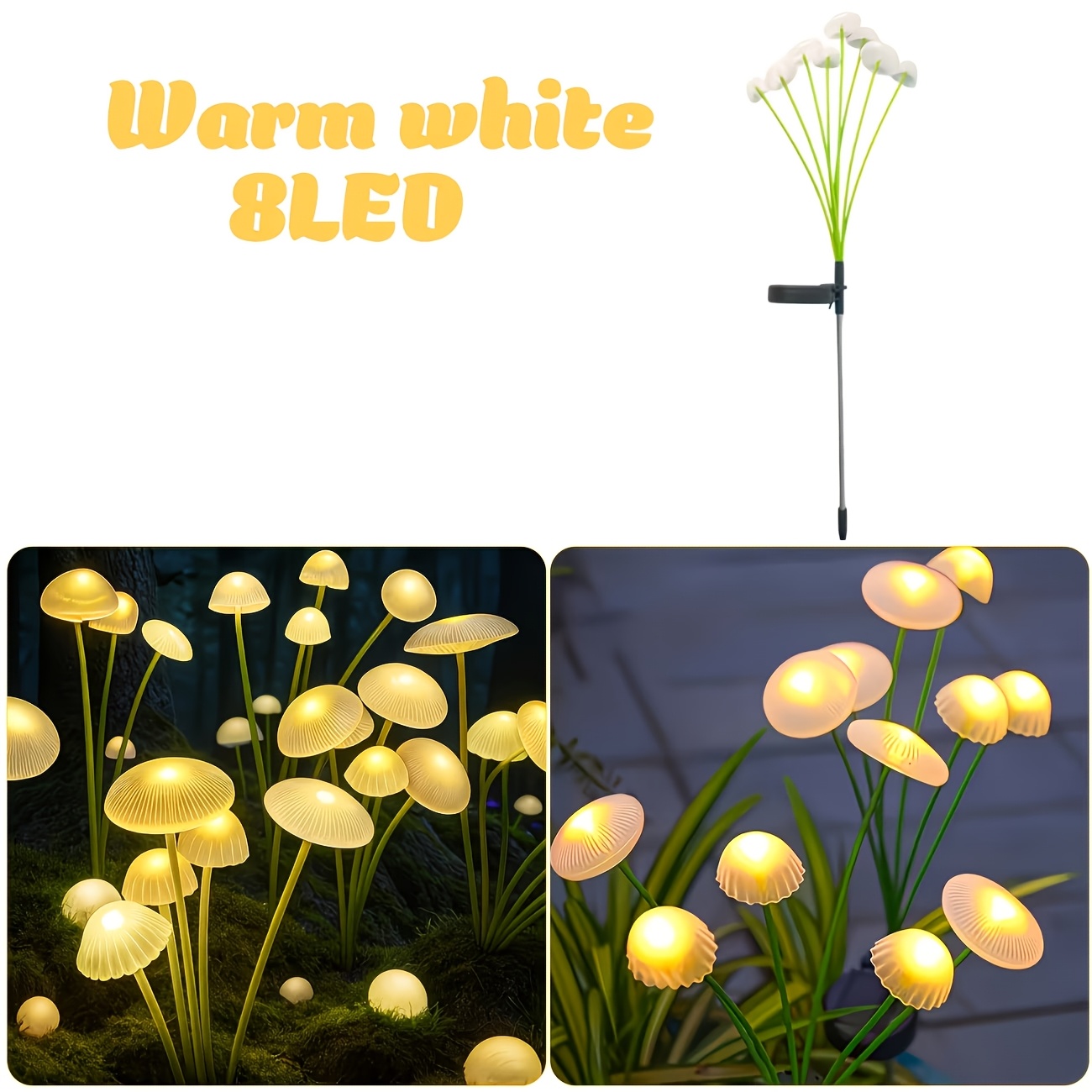 TEMU 8led Solar Garden Light, Outdoor Garden Decoration Light, 8-head Mushroom Shaped, Ip44, Suitable For Outdoor Courtyards, Lawns, Weddings, Path