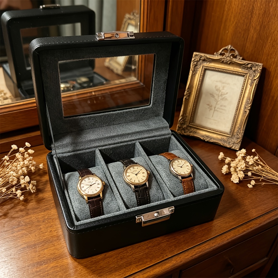 TEMU 3-slot Premium Watch Box Display Case Jewelry Storage Box, Transparent Watch Box With Lock And Removable Tray | Design | Suitable For