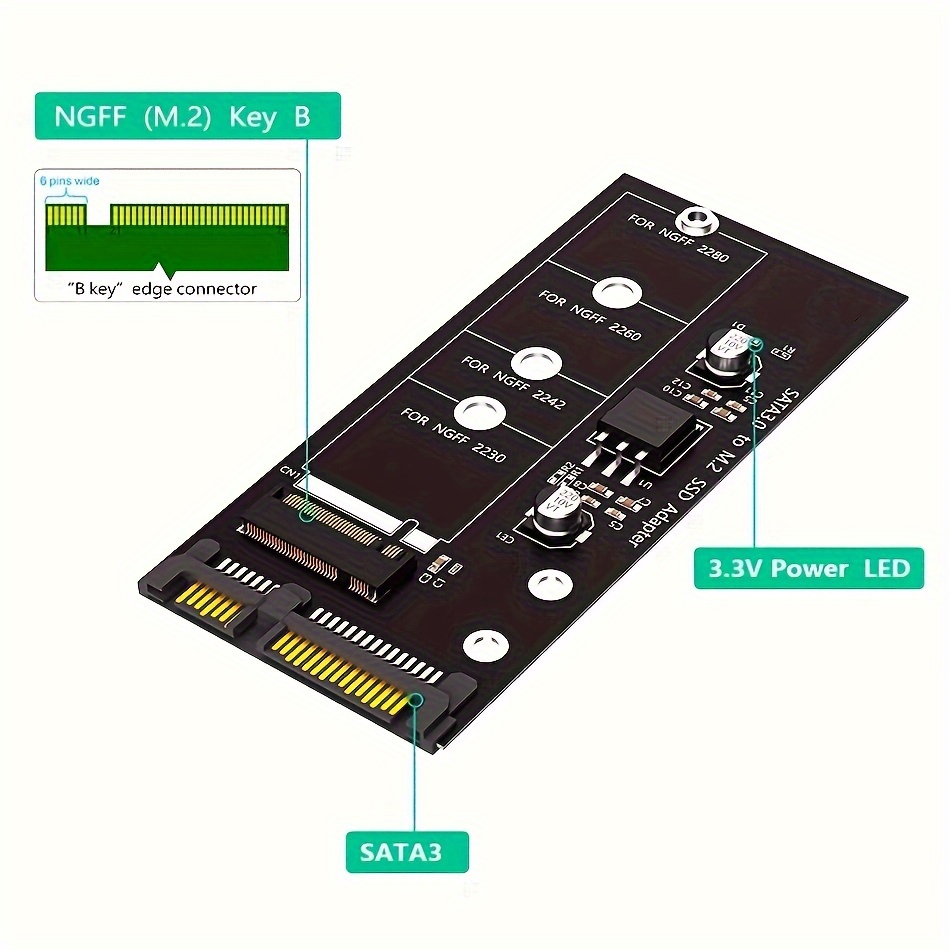 

M.2 B-key To Sata Iii Adapter Converter Card For 2230 2240 2260 2280 Size Sata Ssd, Usb Powered, ≤36v Operating Voltage, No Battery Required