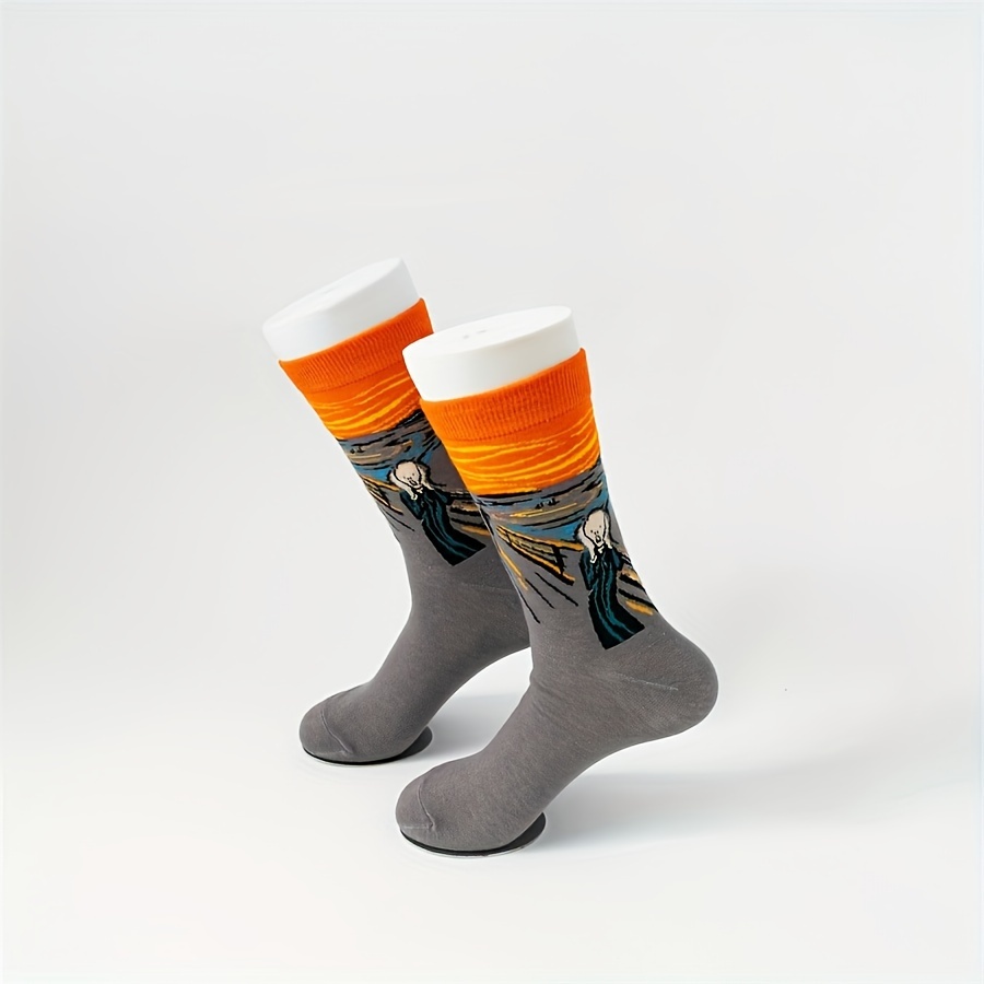 

Festive Winter Socks: Men's Fashionable Mid-calf Socks With Cotton Material And Hand-knitted Design Featuring A Vibrant Portrait Pattern