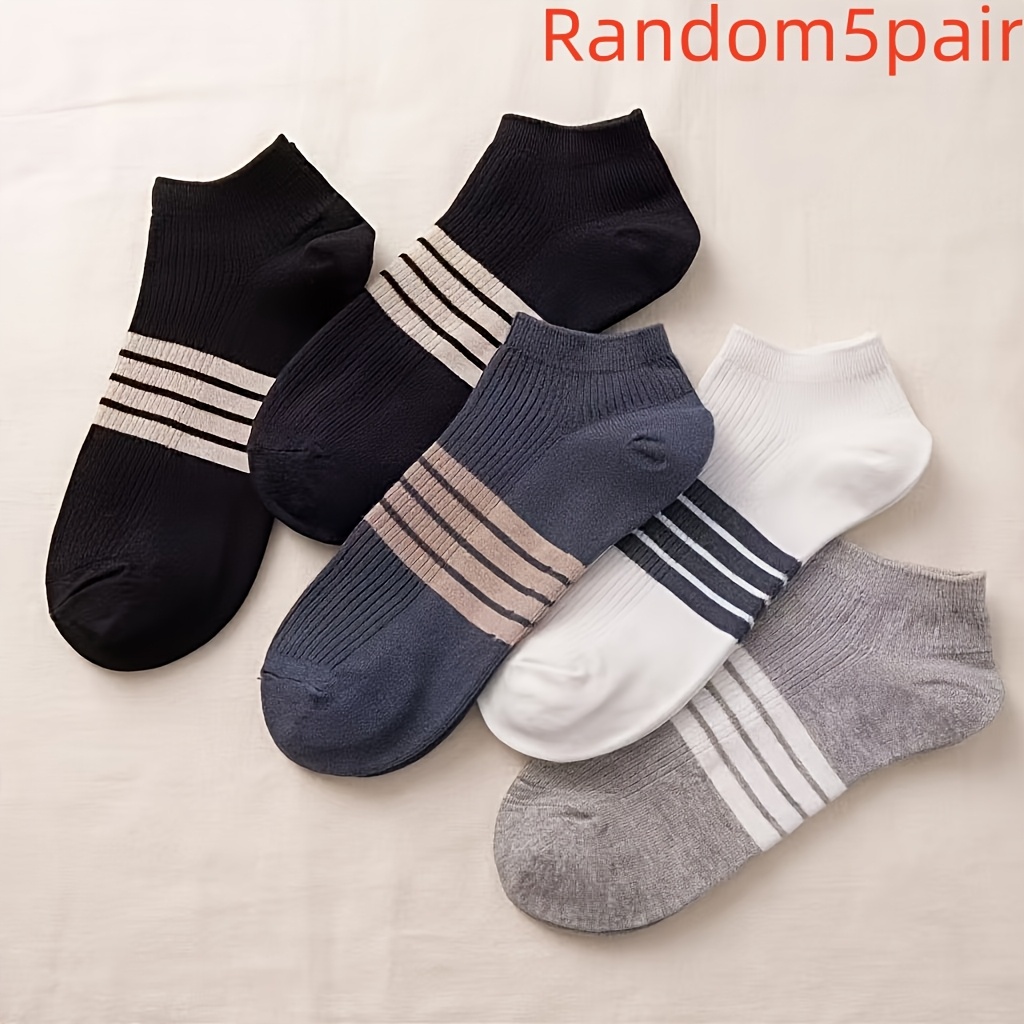 TEMU Random 10 (5 Pairs) Unisex Moisture-wicking Seamless Socks, Elastic Ribbed Top, Arch Support, Breathable Design, Portable For Travel, Suitable