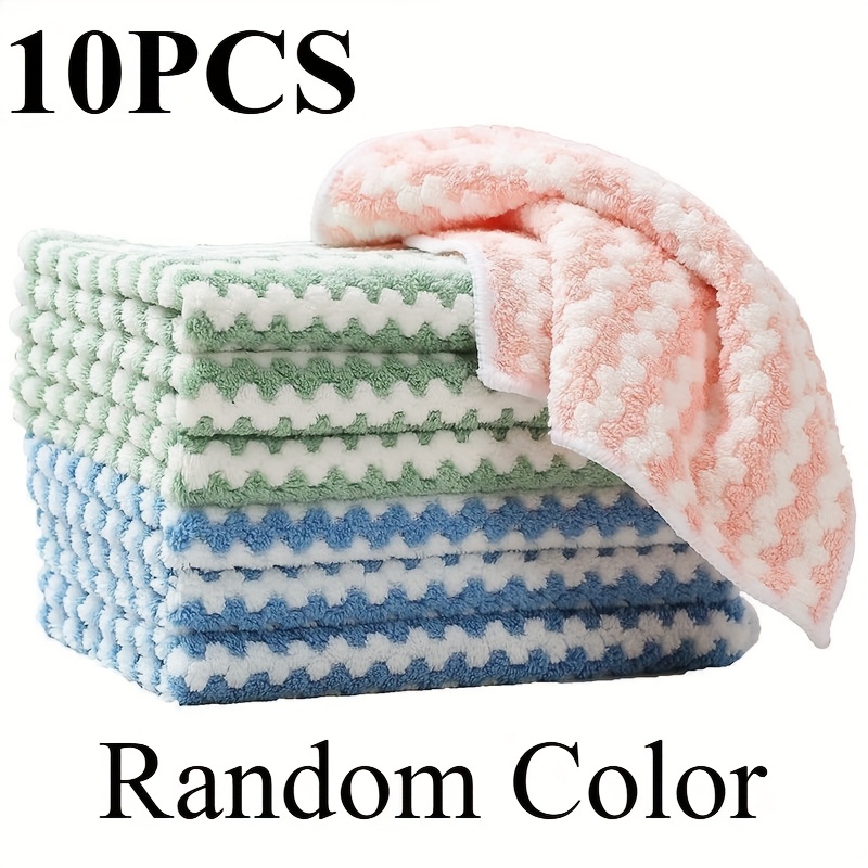 TEMU Set Of 10 Assorted Color Thick Cleaning Cloths, Ideal For Kitchen Use. Features Wave Patterns And Water-colored , Perfect For Wiping Tables,