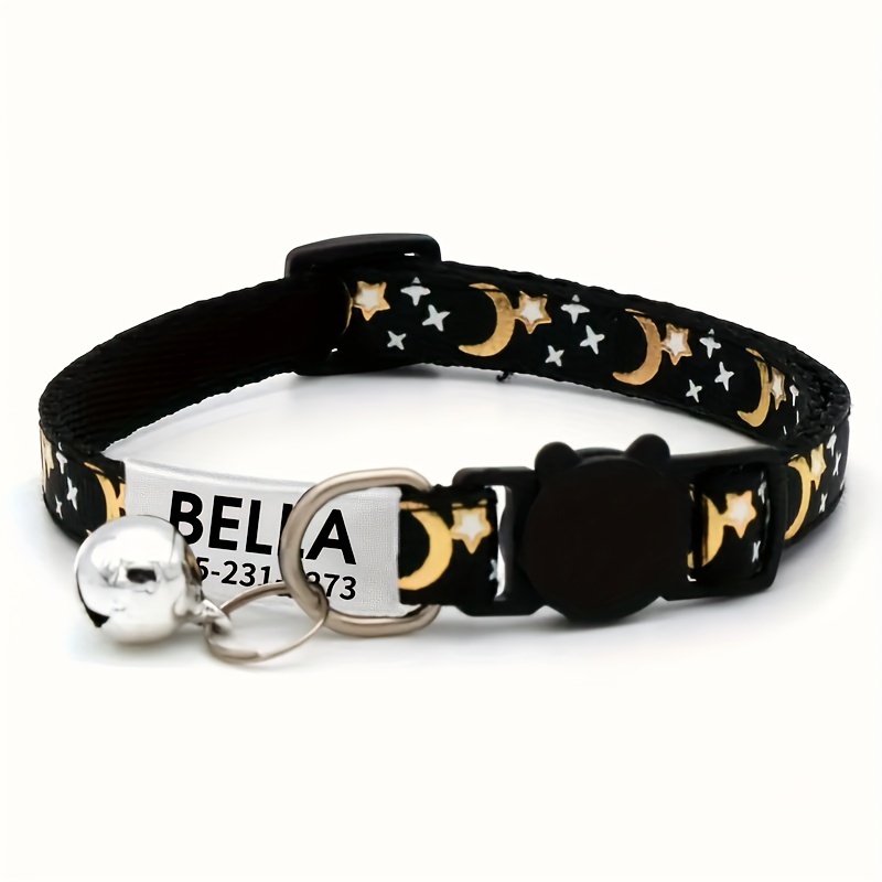 Personalized Cat Collar with Stars and Moon Design and Custom Name Tag