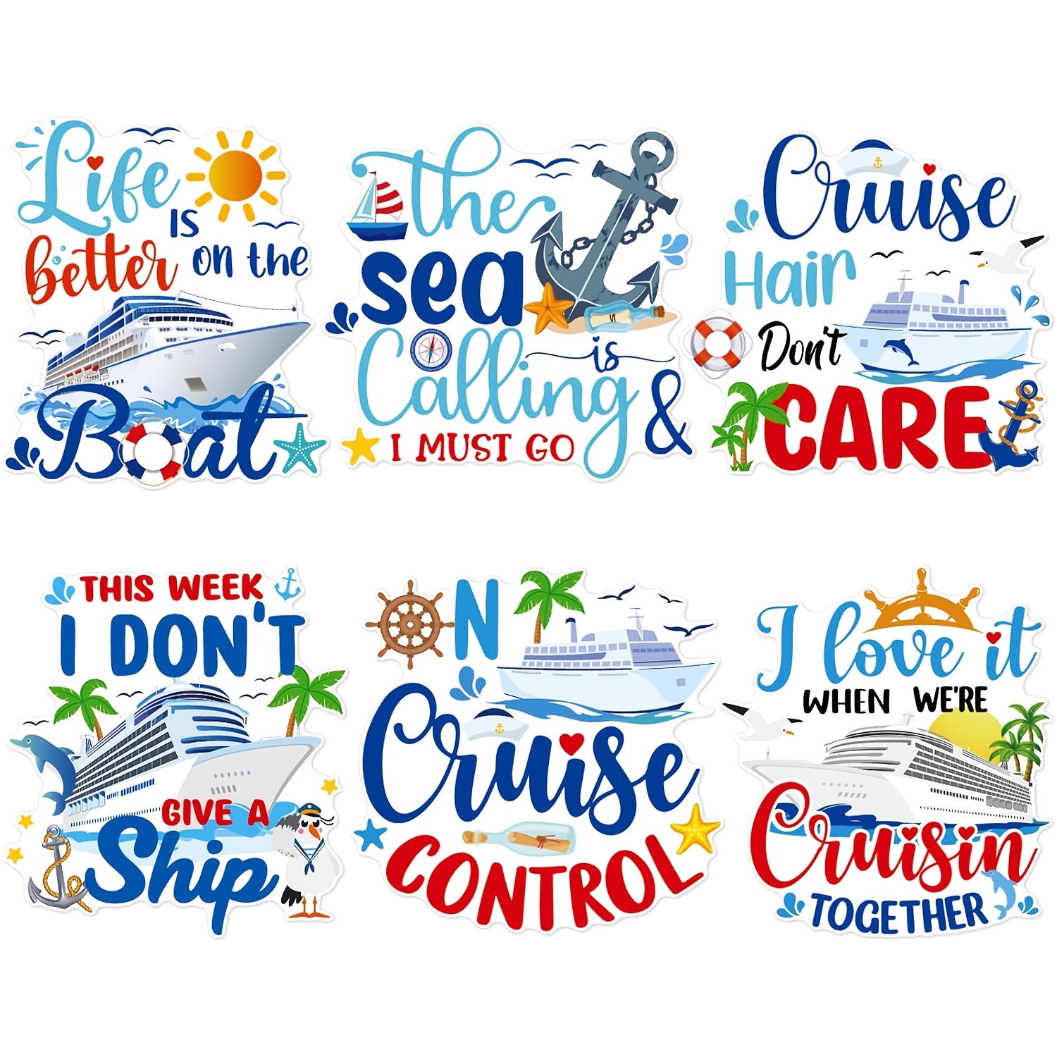 TEMU 6pcs Cruise Ship Cabin Door Magnetic Decor Set, Large Anchor And Palm Tropical Theme Magnet Stickers, Multi-use For Cabin Door Refrigerator