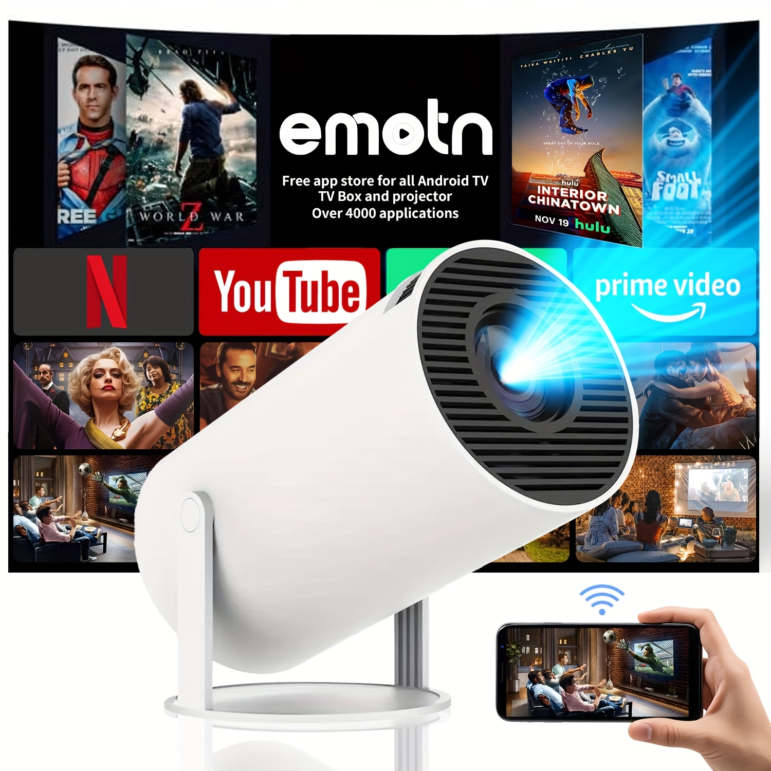 

Olymmons Mini Portable Projector Smart Projector With Wifi6 And Bt5.0, Supports 4k Video Built-in 11.0 Os Movie Projector Featuring Auto For Home Theater