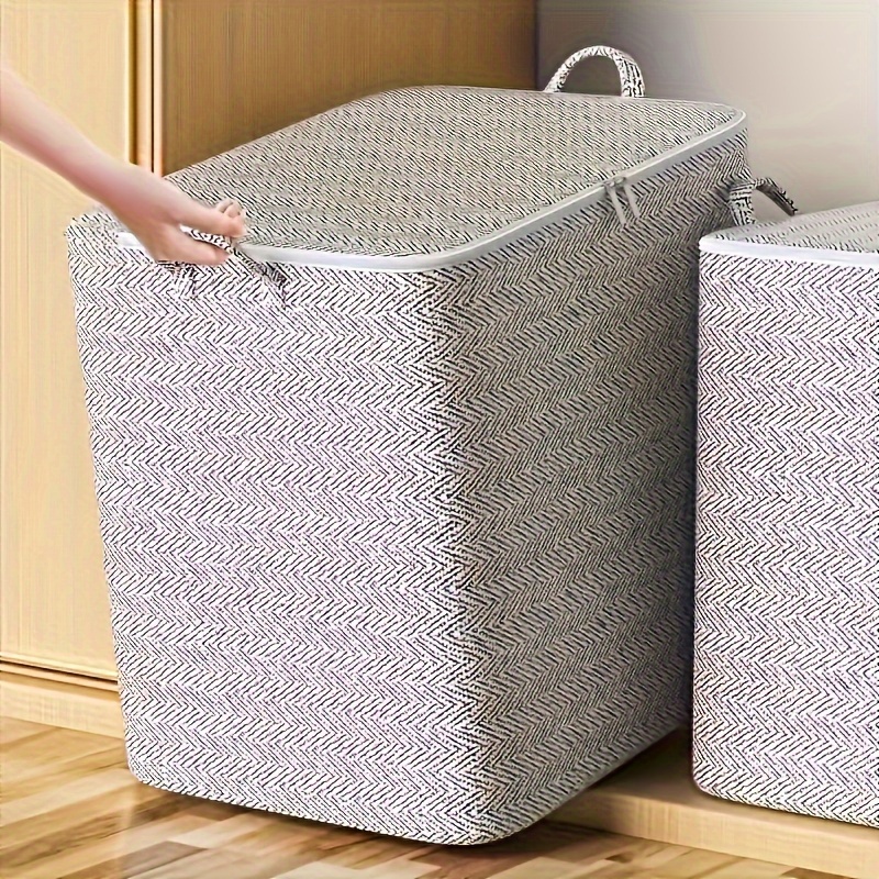 

Large Capacity Collapsible Storage Bin With Lid & Handles - , Easy-clean Non-woven Fabric Organizer For Clothes And