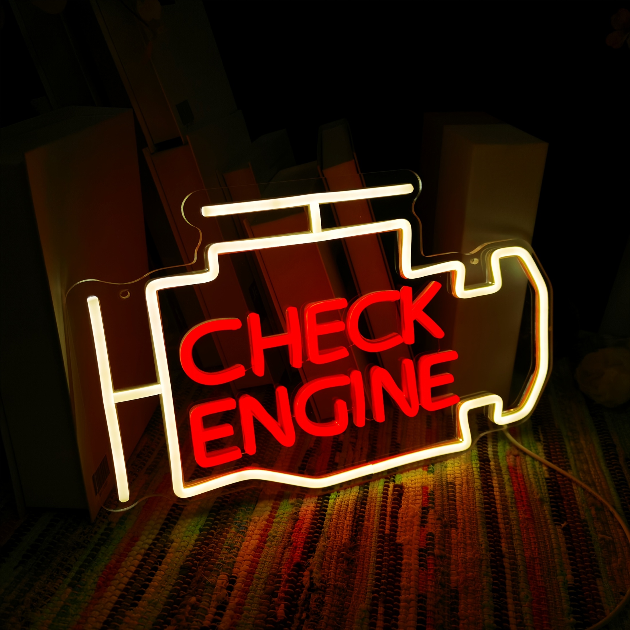 Image of Check Engine Light Neon Signs For Wall Decor, Led Garage Neon Signs Wall Art Gifts For Dad, Usb Powered For Man Cave Auto Workshop Party Birthday Gift halloween Christmas Decoration