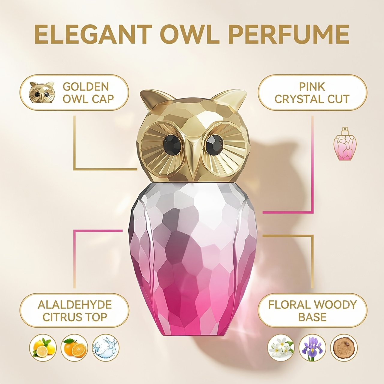 The 2026 New Fragrance Deold Owl Women'S Perfume, Features a Fresh Floral And Fruity Scent in a Gradient Pink Crystal Bottle, Perfect for Daily Commutes, Dates, And Holiday Gifting
