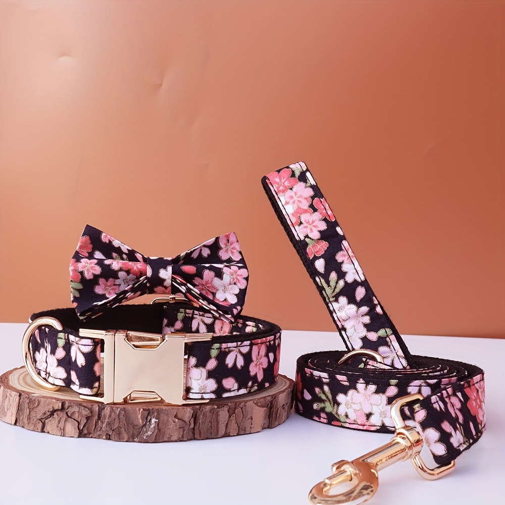 TEMU Dog Collar Bow Leash Set - Personalized Engraved Id/name/phone - Adjustable Luxury Pet Necklace Collar With Alloy - Collection For Small Medium