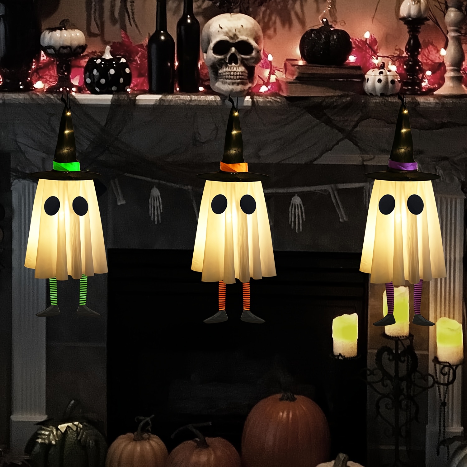 TEMU Halloween Hanging , Halloween Decorations Hanging With Witch Hat, Glowing Witch Hat, Halloween Decor Party Packs