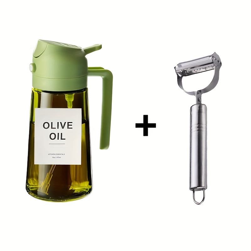 TEMU 2pcs Glass Oil Spray Bottle And Peeler Set With Adjustable Olive Oil Mister Sprayer & Vegetable Peeler - Spray/stream For Healthy Cooking