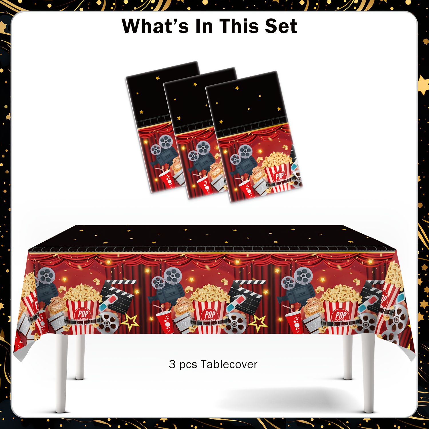 TEMU 1/3pcs, Movie Night Birthday Decorations, Movie Theme Birthday Party Supplies, Movie Birthday Party Tablecloth Decorations, For Movie Night