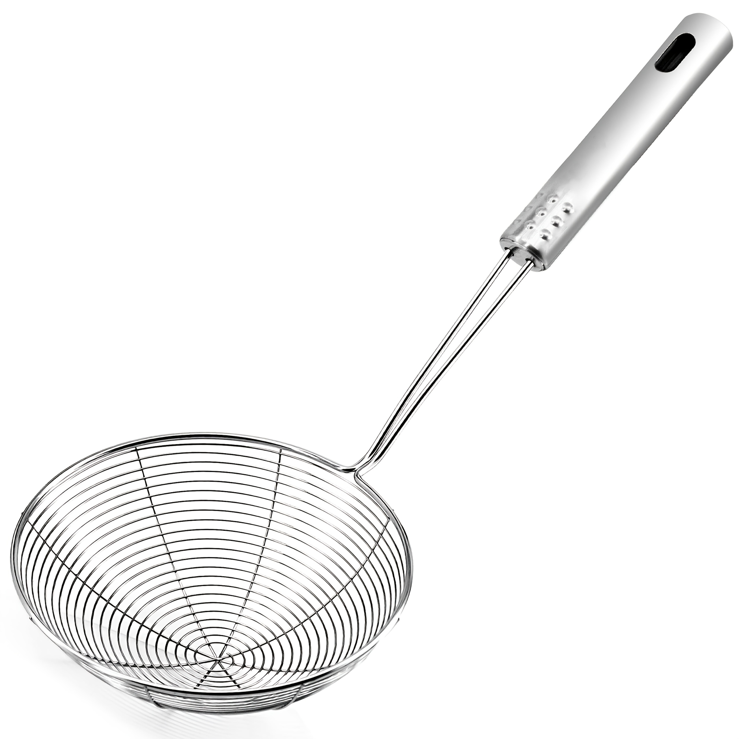 1 Cuchara Coladora de Acero Inoxidable con Diseño de Telaraña, Colador Profesional para Pasta con Mango Largo - Filtro para Freír - Cuchara Coladora Asiática para Cocinar y Freír, Restaurante, Hogar - Utensilio de Cocina