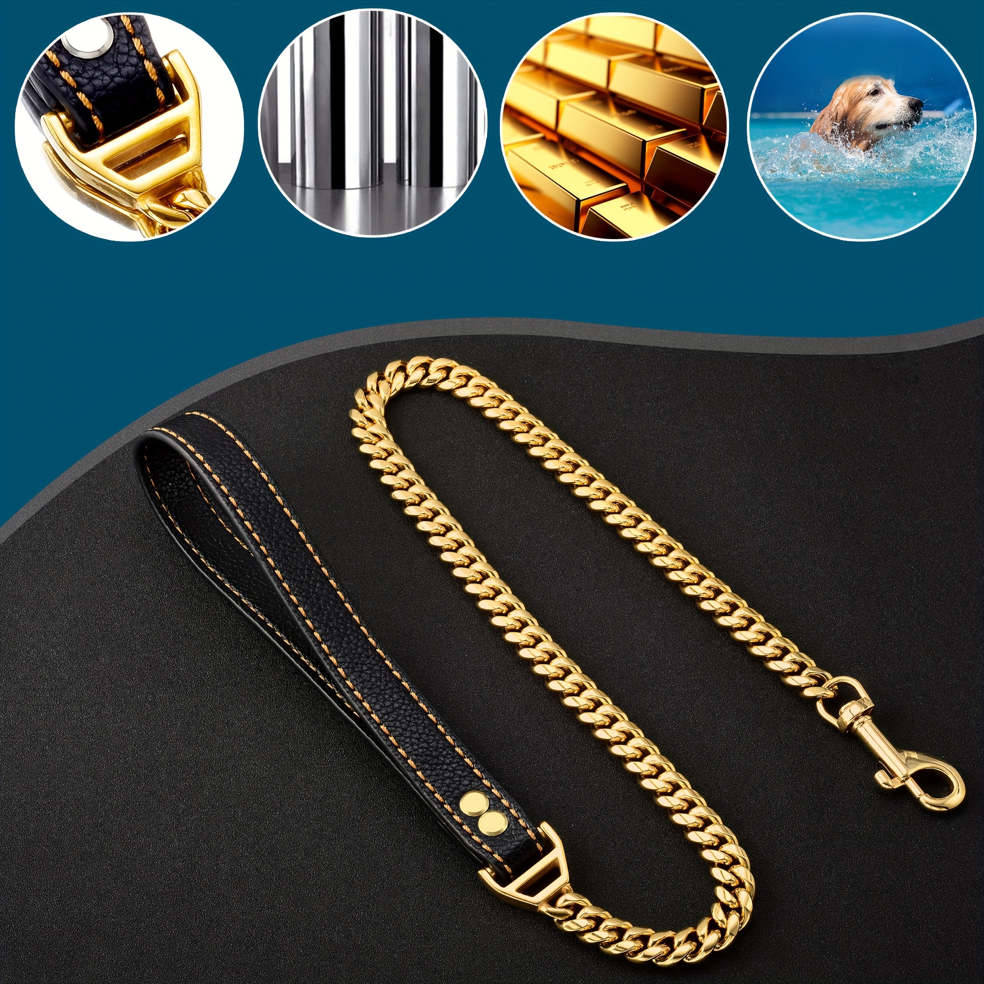 Golden 12mm Dog Chain Leash with Handle