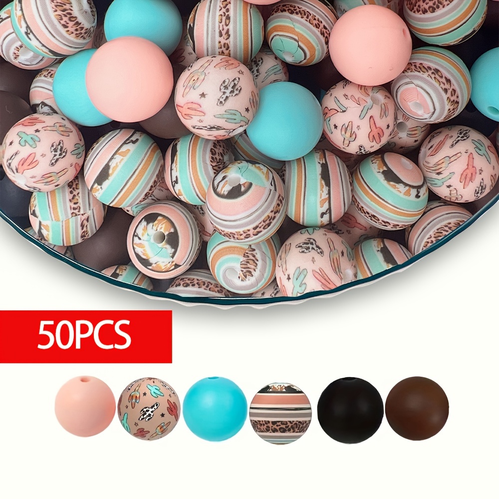 50pcs And Leopard Print Silicone Beads, 15mm - , Keychains And Home Decor Crafts In Multiple Styles