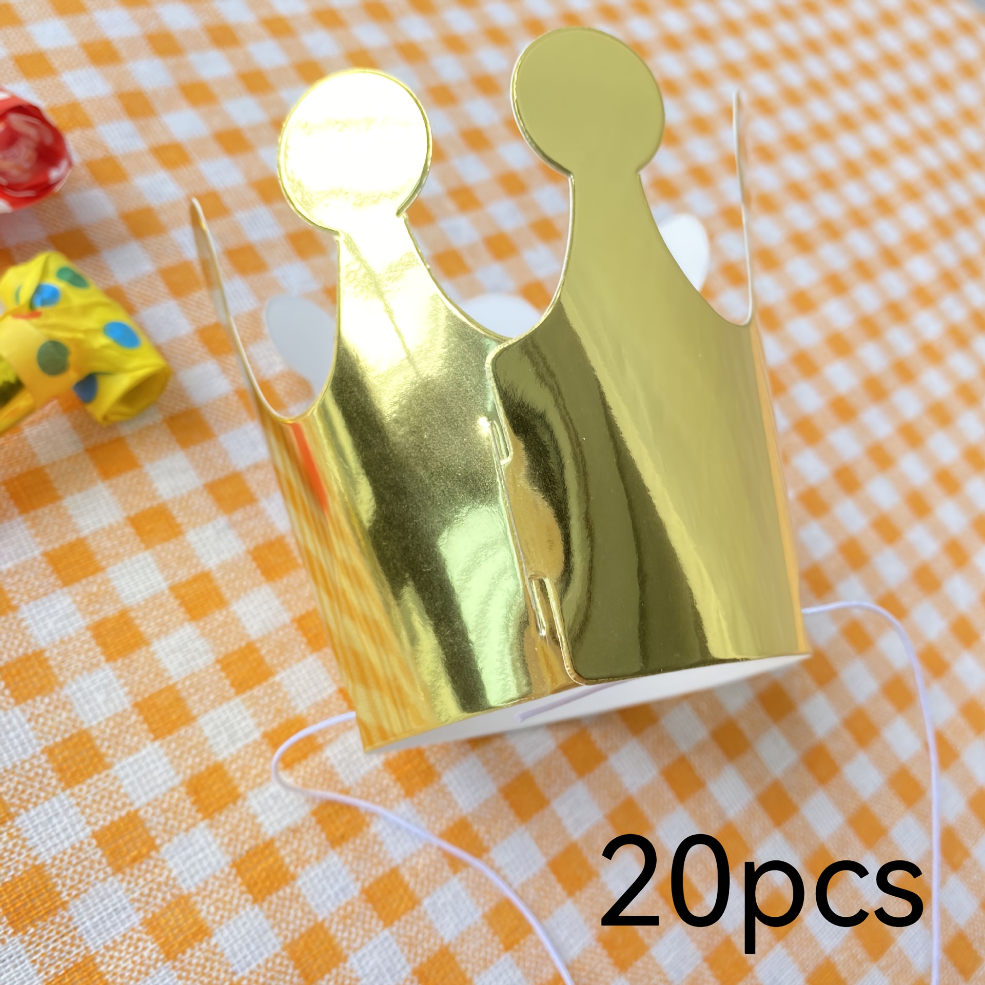 Image of 20 Creative Golden Disposable Birthday Crowns, Perfect For Decorating Birthday Parties Or As Props For Photo Booths, Suitable For All Genders, No Electricity Required