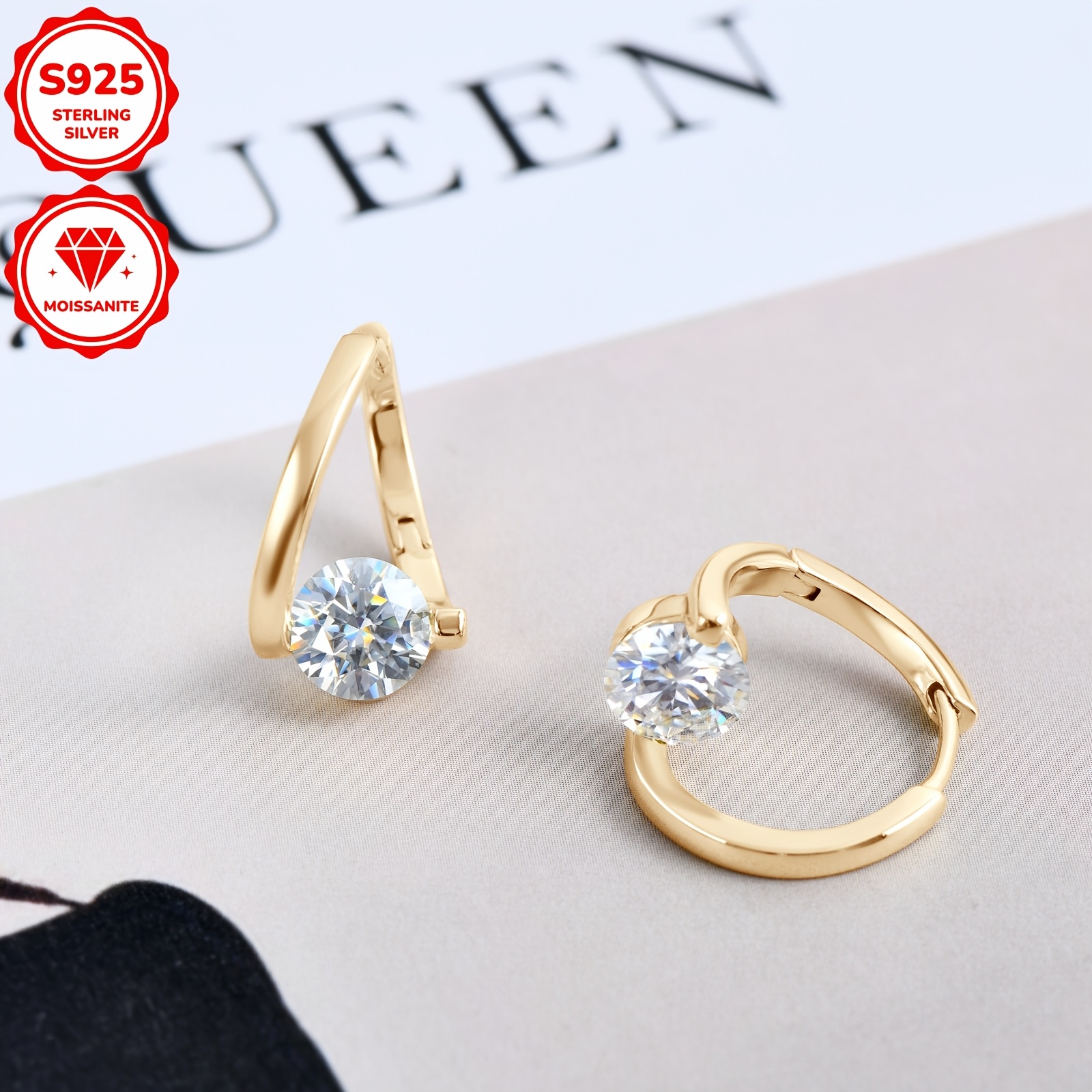 1 pair elegant 925 sterling silver hoop earrings 1 0ct 6 5mm round cut   vvs1 moissanite 14k golden plated twisted design synthetic stone for women   jewelry with gra certificate details 10