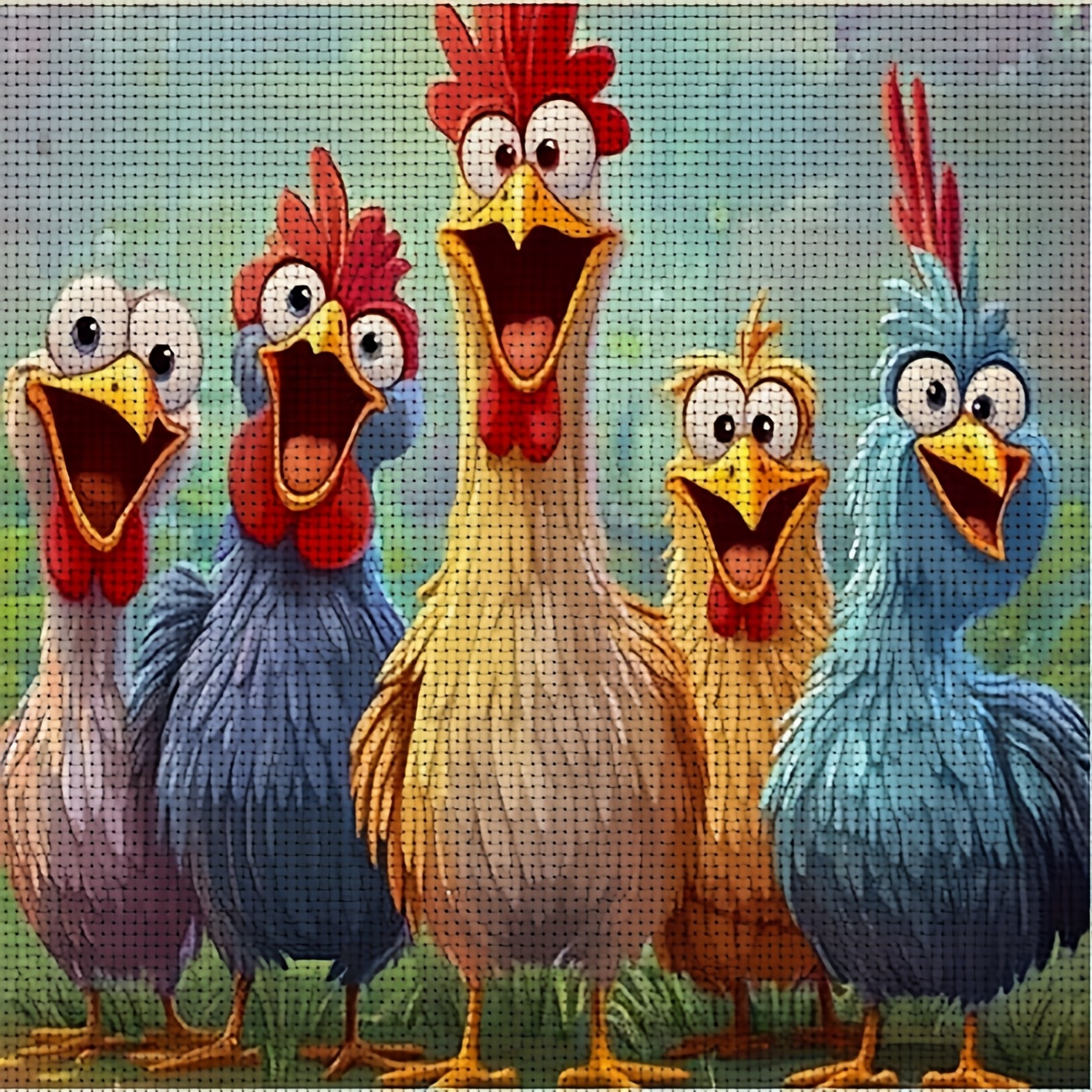 TEMU 1pc Printed Diy Cross- Kit, Frameless, "five Colorful Chickens " Pattern, Beginners' Relaxing Craft Time, Allows You To Experience The Full