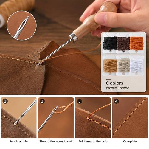kit de costura de cuero, agujas de cuero para costura a , kit de reparación de tapicería de costura resistente, hilo encerado, agujas de costura de ojo para alfombras, botas, zapatos, lona, sofá