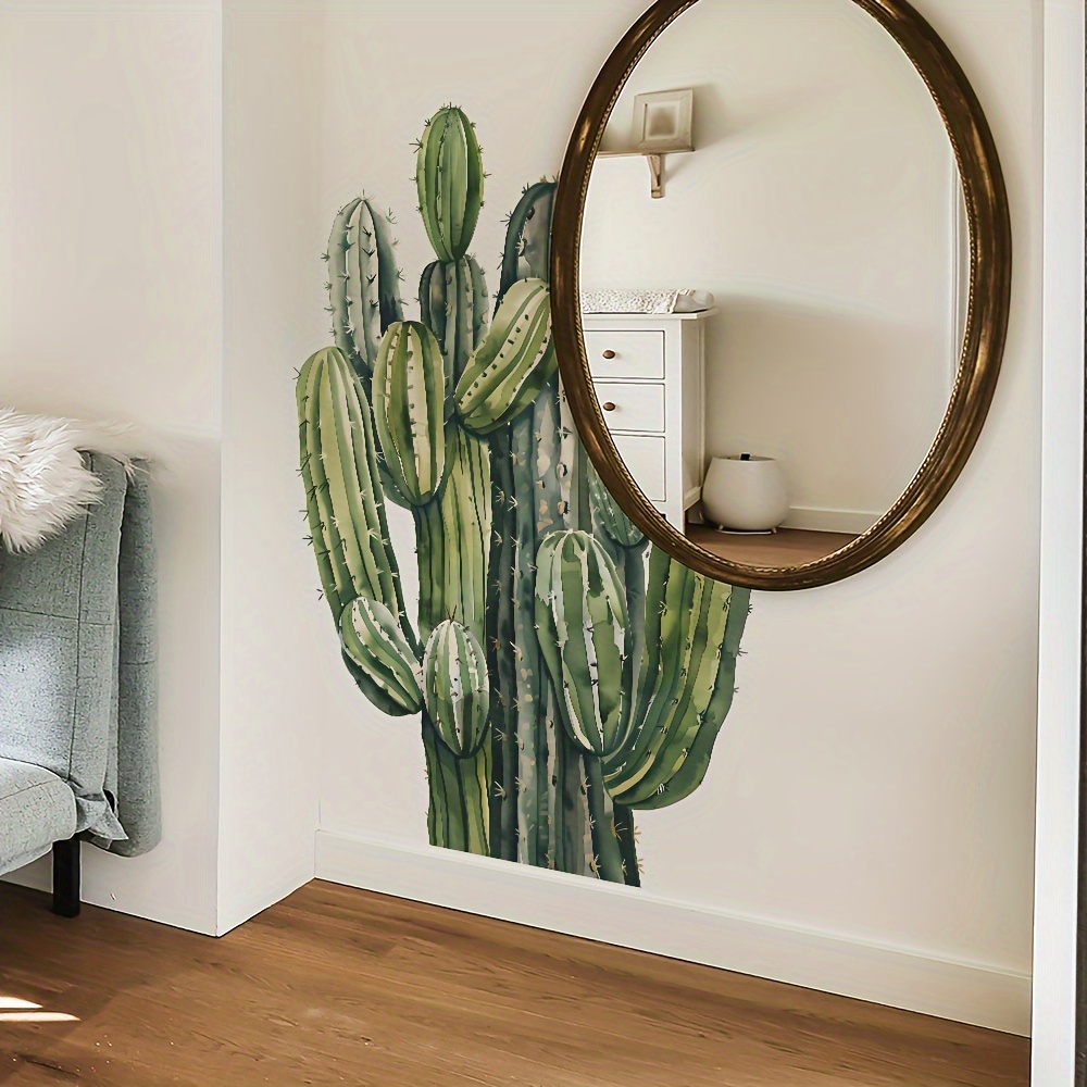 Image of A Set Of 2 Cactus Wall Decals For Bedroom And Living Room Background Decoration, 15.4in X 38.6in, 2pcs