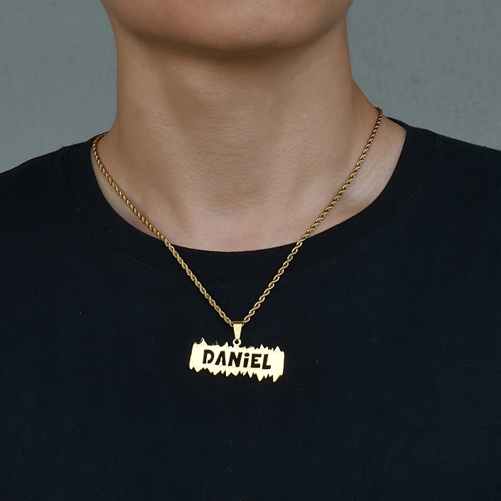 Custom Rope Chain Jagged Name Necklace, Stainless Steel