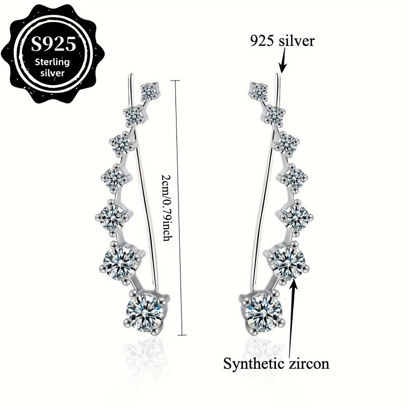 TEMU S925 Exquisite Unique Stud Earrings 925 Sterling Silver Hypoallergenic Jewelry Zirconia Inlaid Elegant Leisure Style For Women Daily