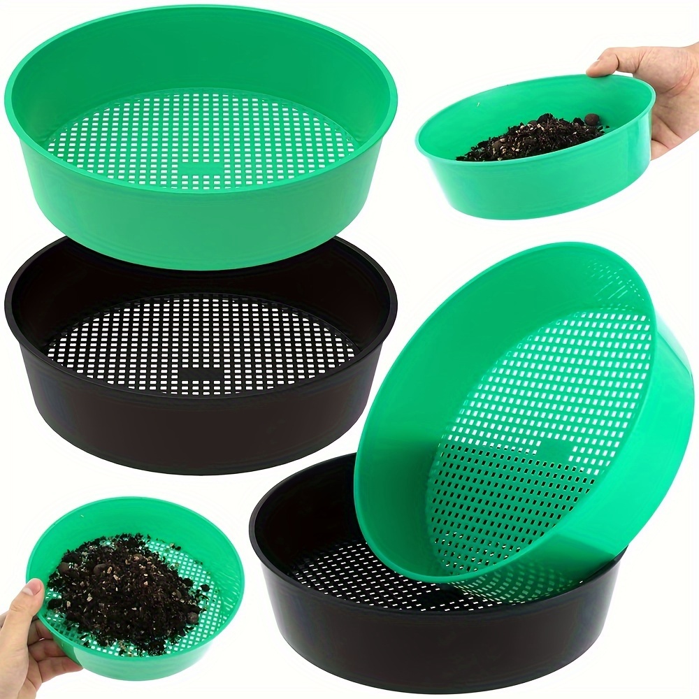 

2-piece Gardening Soil Screen Set: Round Plastic Soil Sifting Pans For Home Plant Gardening - Sifting Soil, Sand, And Small Gravel