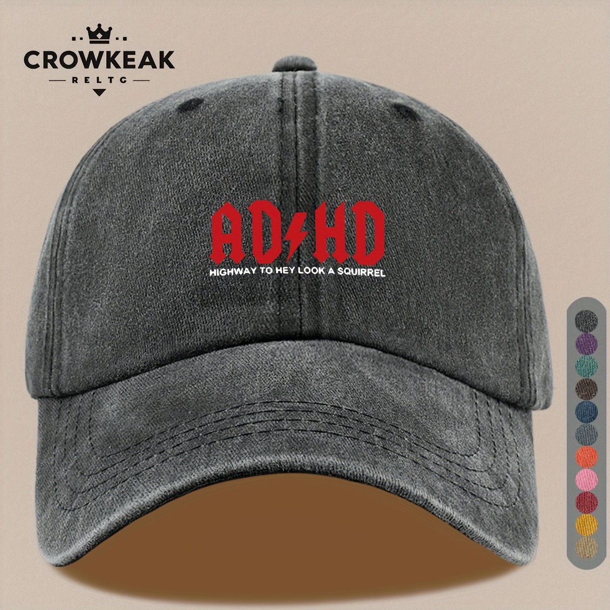 Unisex Vintage "ADHD" Printed Baseball Cap, Adjustable Trucker Hat