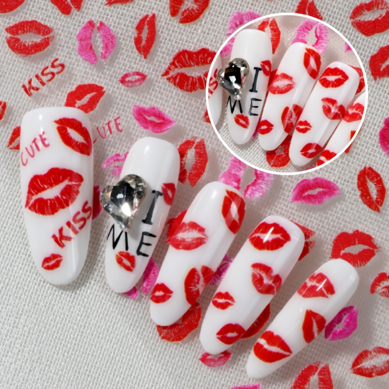 

1 Set Valentine's Day French Nail Stickers, Sexy Art Decals, Self-adhesive Plastic Nail Wraps With Embroidered Accents, Matte , Irregular Shapes, Reusable - Timiko