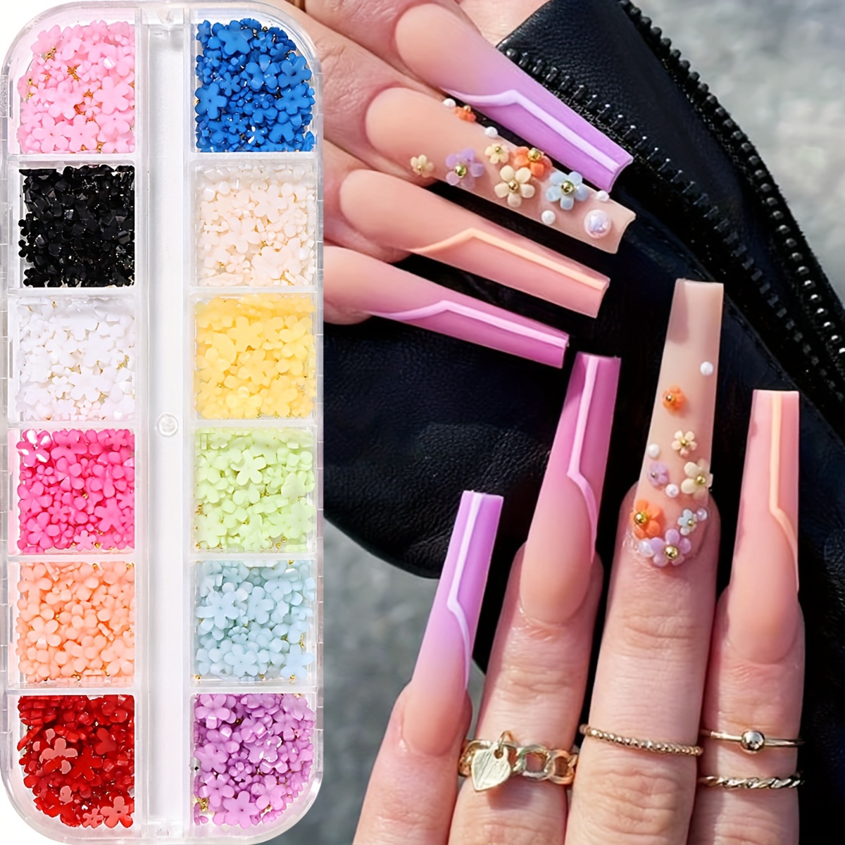 

12grids 3d Flower Nail Charms White Petal Decorations Flatback Rhinestone Gems For Nail Parts Cute Manicure Accessories