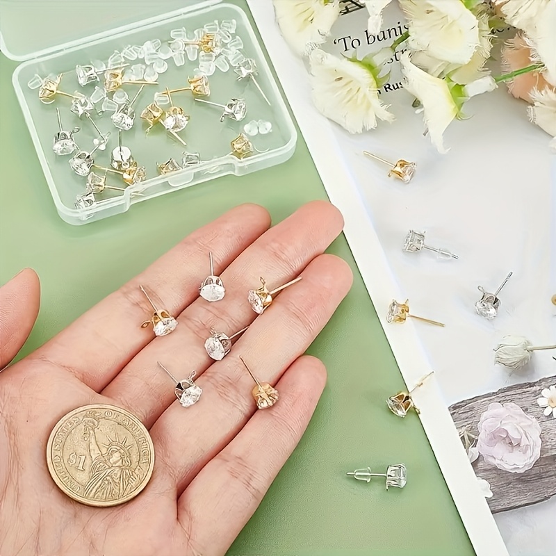 100pcs Earring Studs Glass Post with Loop for DIY Jewelry Making