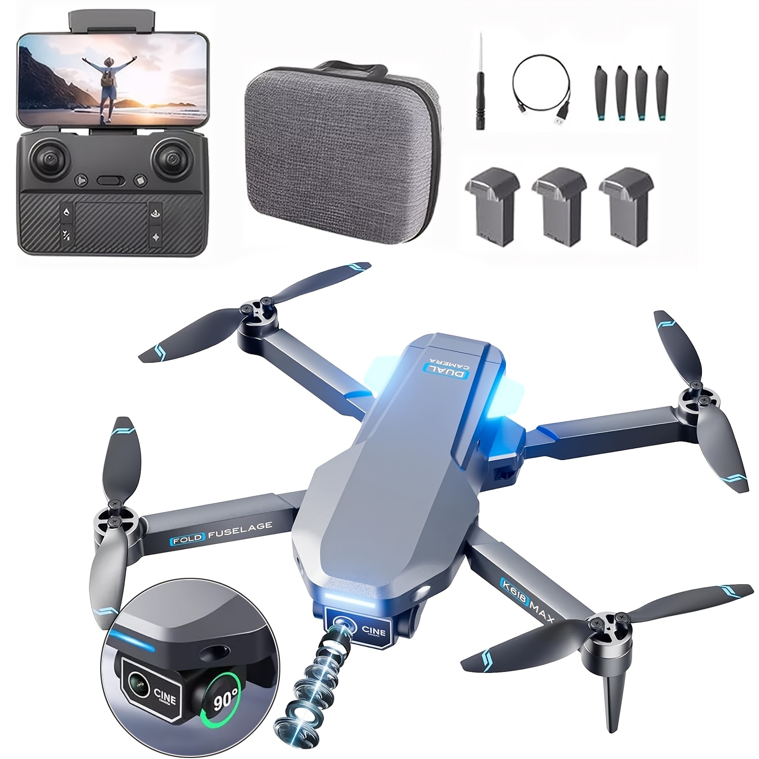 Drone With Camera 1440p As A Gift For Beginners, 3 Batteries, Take Photos And Videos, Brushless Motor, Positioning And Automatic Hovering.