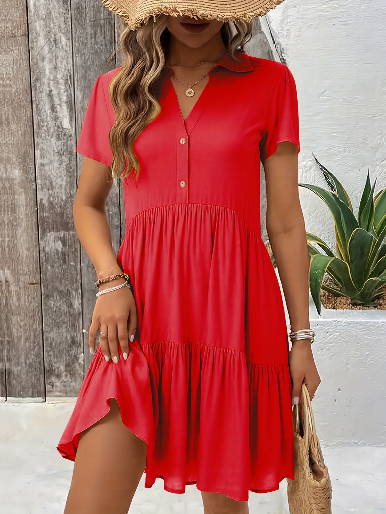summer dresses women 2025 trendy v neck button front cute - Temu