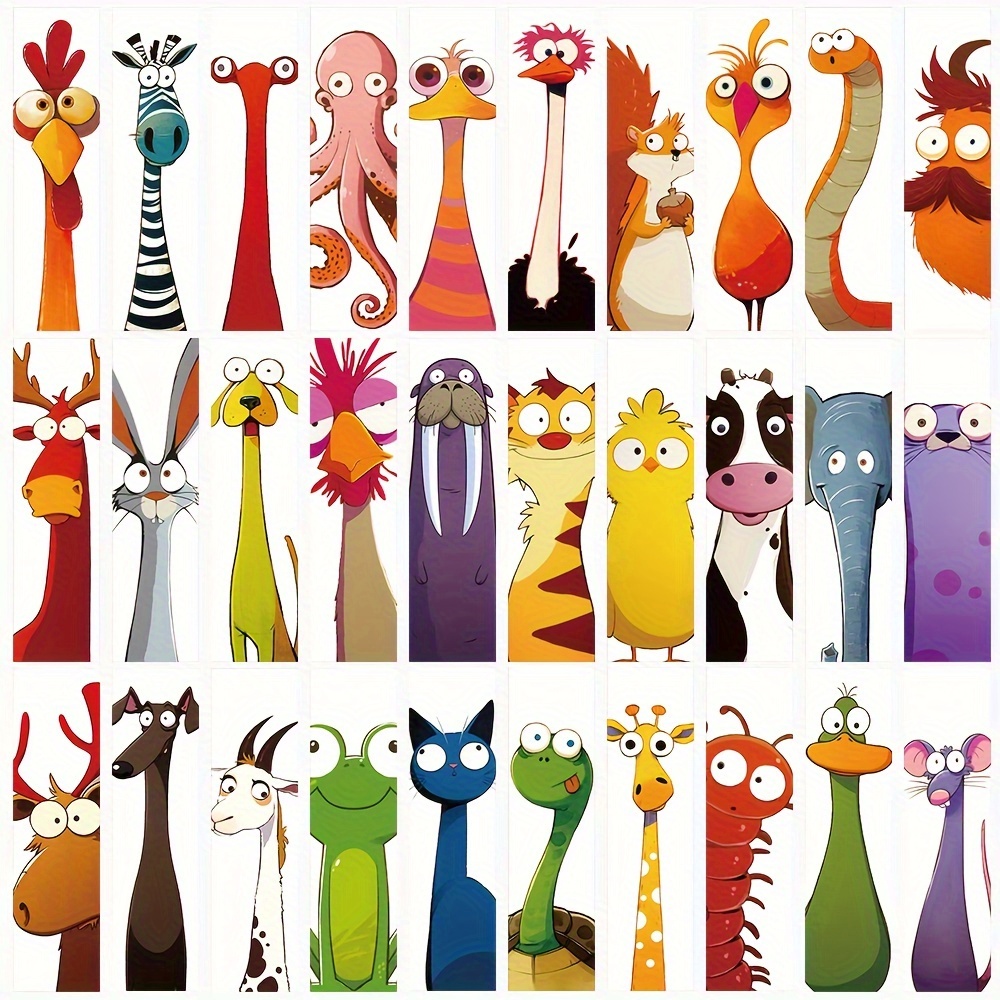 TEMU Gutbd 30-pack Funny Animal Bookmarks, Cute Cartoon Creative Vivid Paper Reading Markers For Books, Diy Message Tags, Multifunctional, English