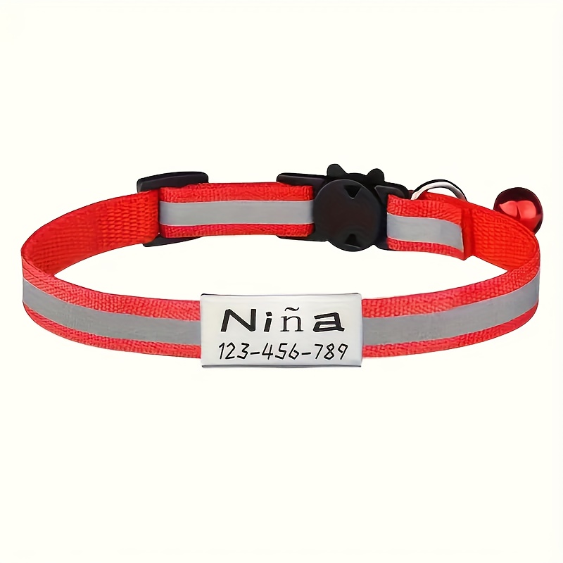 TEMU 1 pz [Collare Personalizzato per Gatto] Collare Personalizzato per Gatto con Striscia Riflettente - Incisione Personalizzata con e Design Gatto,
