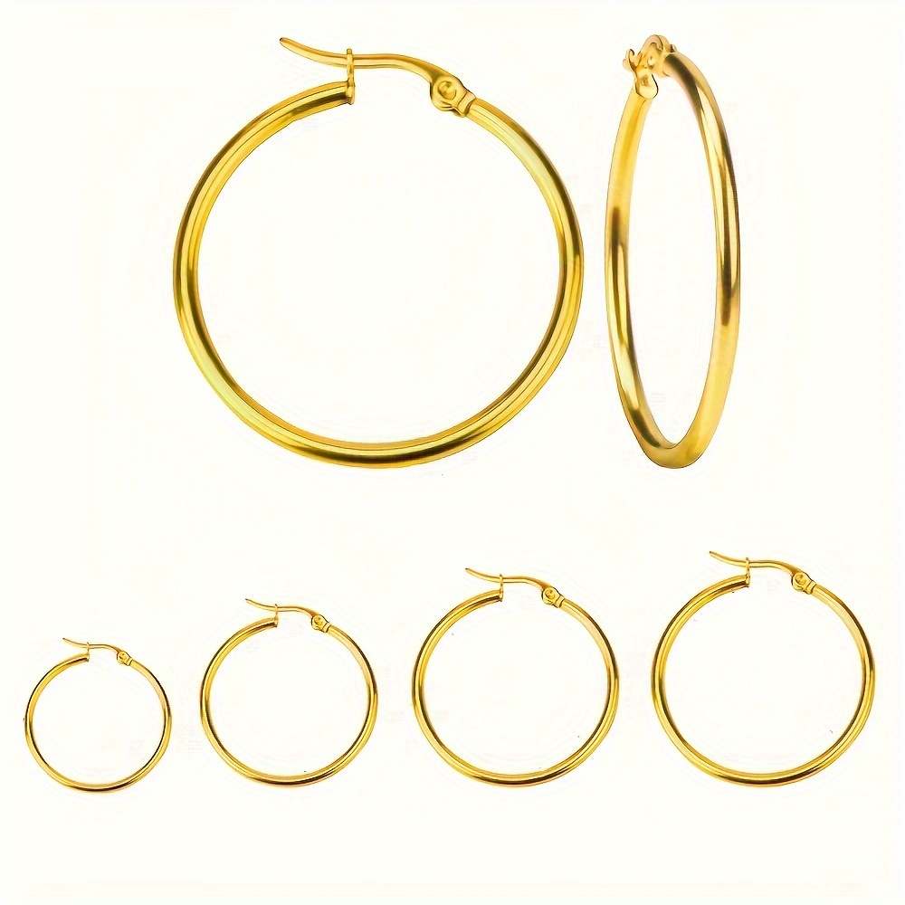 

10pcs Stainless Steel Hoop Earrings Set, Fashionable Large Gauge Earrings, Hypoallergenic 304 Titanium Steel Ear Needle, Jewelry Collection