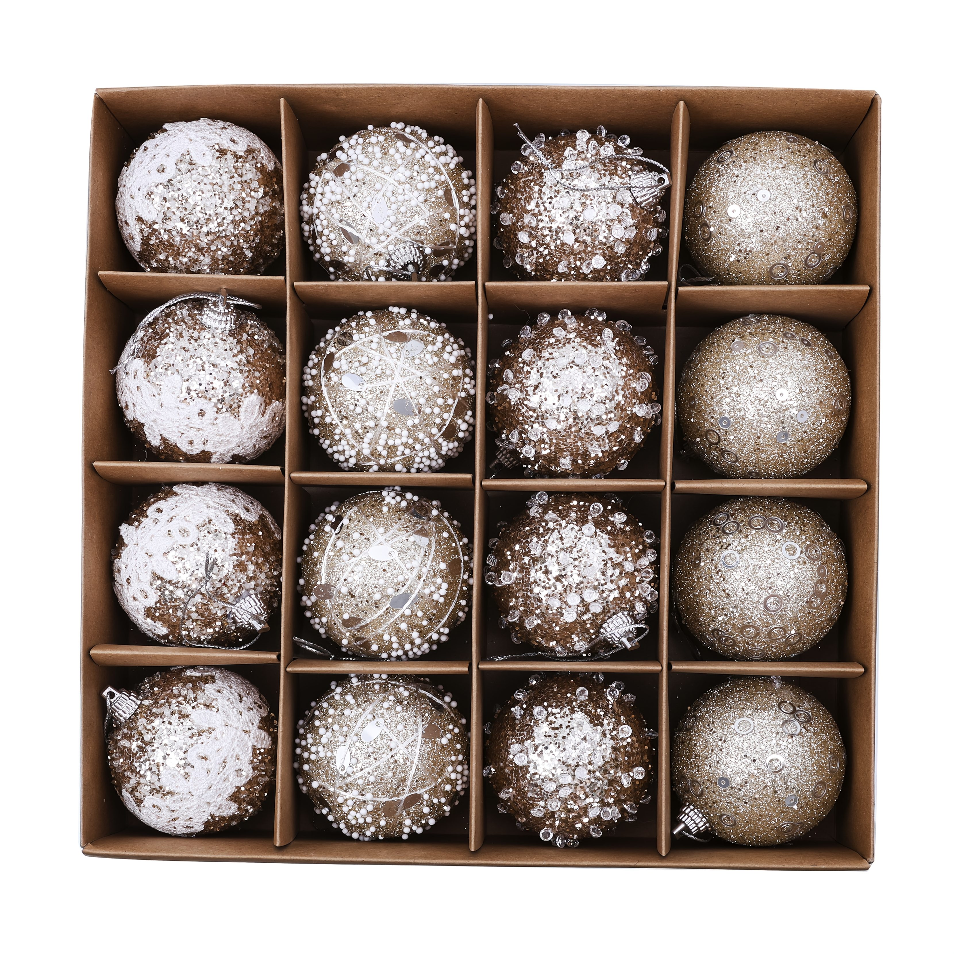 TEMU Set di 16 palline natalizie ghiandolate con perle e paillettes da 6 cm/2,36 pollici per decorazioni natalizie
