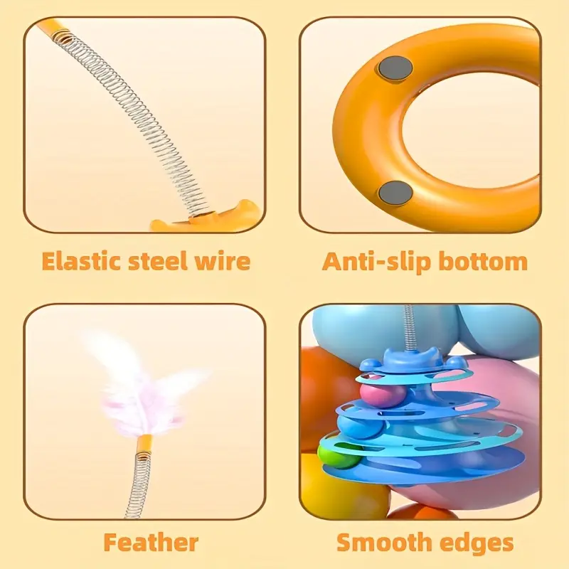 de brinquedos interativos para gatos com pista giratória e bolas - plástico durável, de entretenimento de 3 níveis para animais de estimação, não requer pilhas, disponível em 3 cores, entretenimento envolvente para seu Detalhes do produto 6