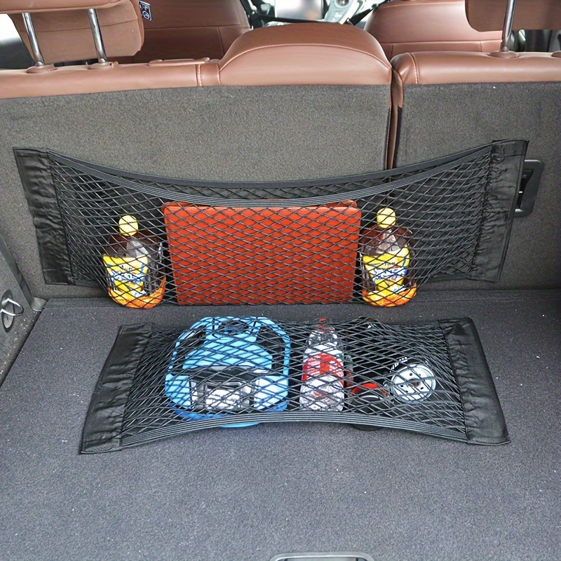 カーバックリアトランクシートエラスティックストリングネットカートランク収納バッグカーゴオーガナイザー収納バッグポケットケージオー