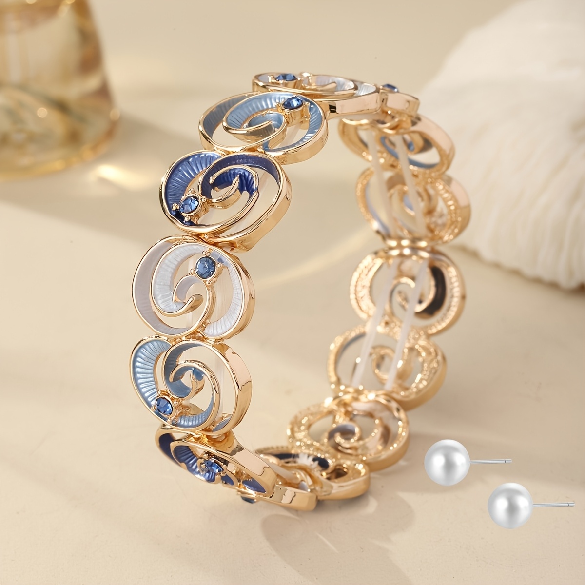 TEMU Cringcoco Bracciale Elastico a con Cavit� a Semicerchio in Vetro, Braccialetto in di Smaltato, Bracciale Bohemien Minimalista Elegante e Trendy