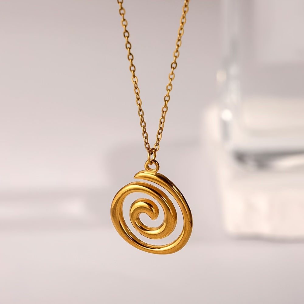 TEMU 1pc Stainless Steel Bohemian Ocean-themed Three-dimensional Spiral Swirl Pendant Necklace, Minimalist Instagram-style Choker, Fade-resistant