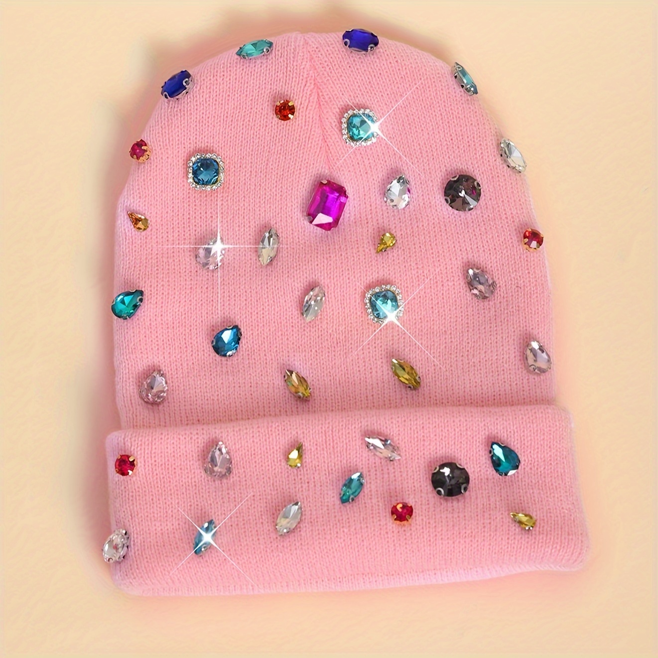TEMU A Versatile Hat Featuring Sparkling Rhinestone Embellishments. Rhinestone Colors, Placement, Size, And Orientation Are Random