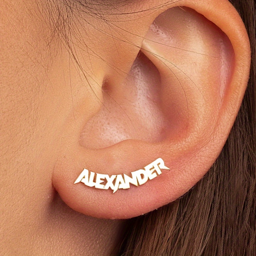 Custom Name Stud Earrings in Golden Finish, Personalized Gift