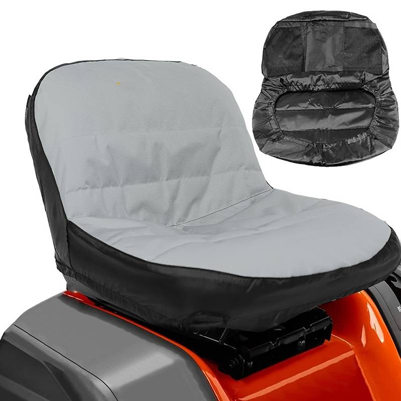 15" Lawn Mower Tractor Seat Cover – Padded Waterproof Comfort Protector – Black/Gray