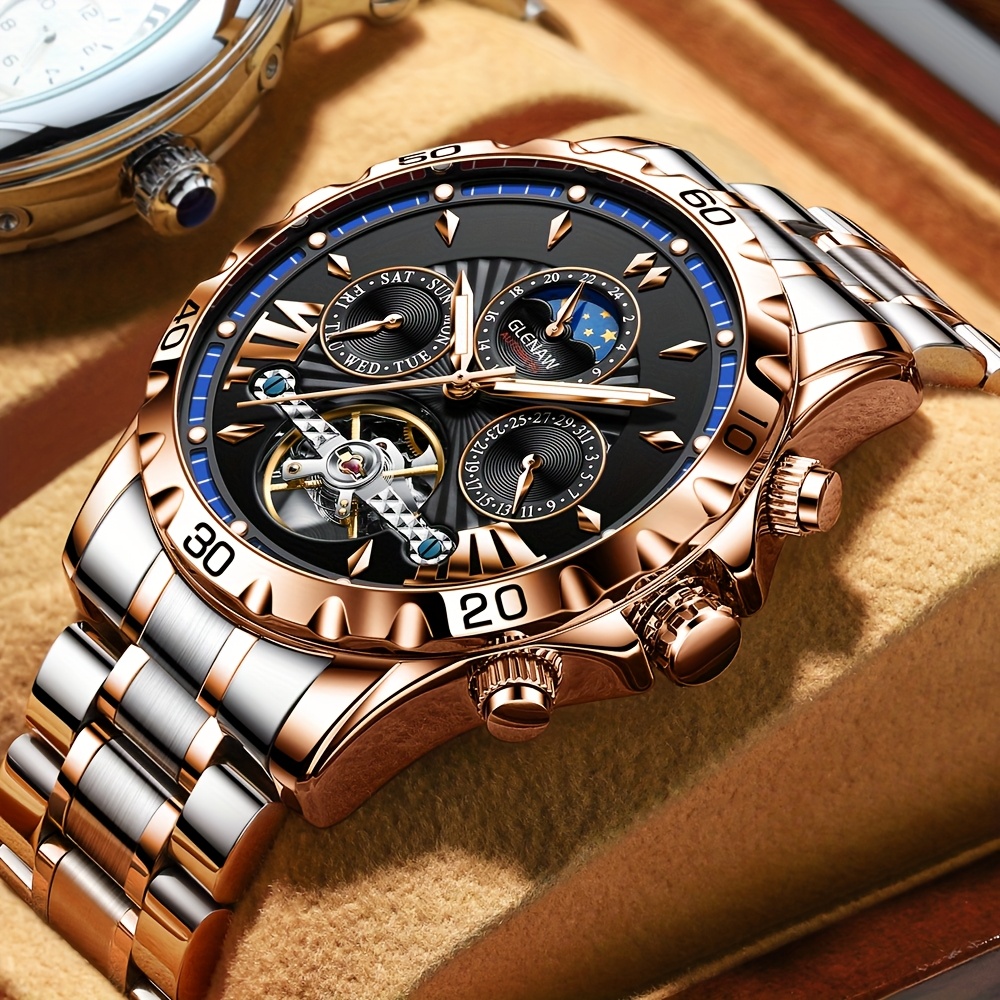 montre mécanique pour hommes avec fonction date et jour 24 heures