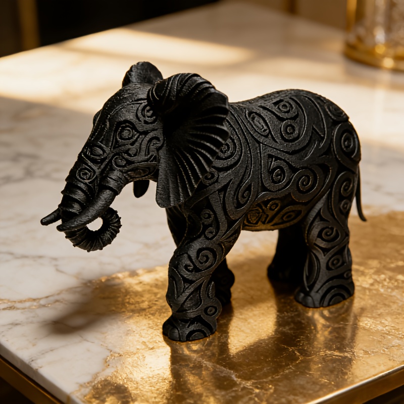 TEMU 1pc - Vintage Engraved Elephant Statue Ornament, , Tabletop Decoration, Creative Gifts, Car Dashboard Decoration, Home Decoration, Bonsai