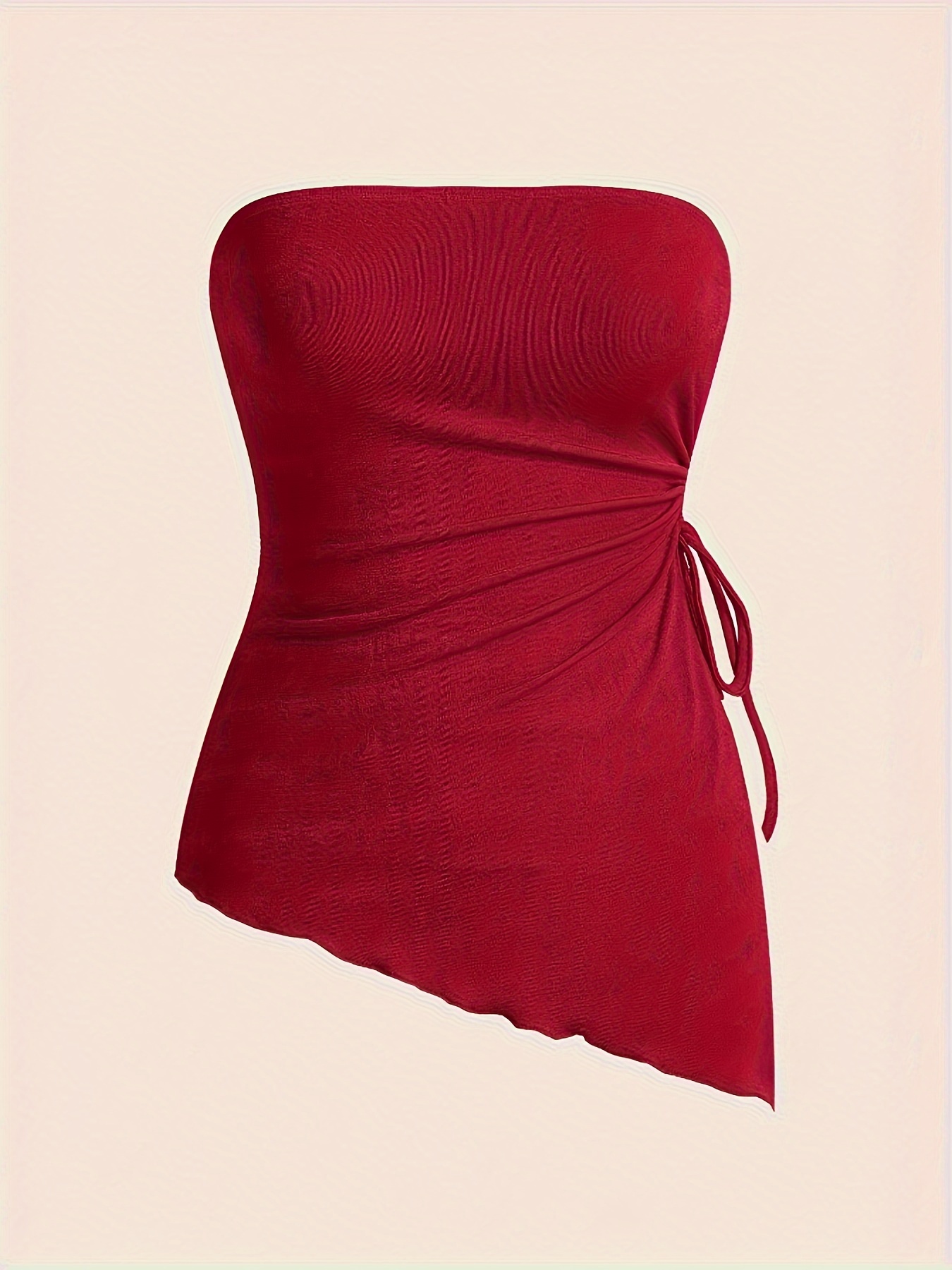 drawstring side asymmetric hem tube top casual ring detail